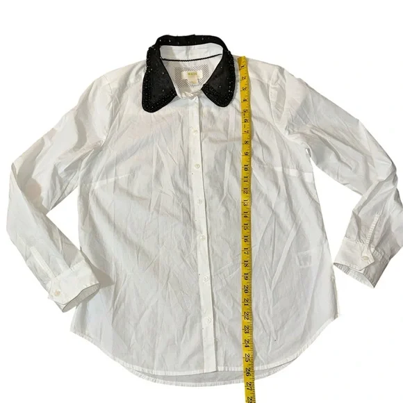 Anthropologie Maeve White Shirt with Black Sequin Collar - Picture 6 of 9